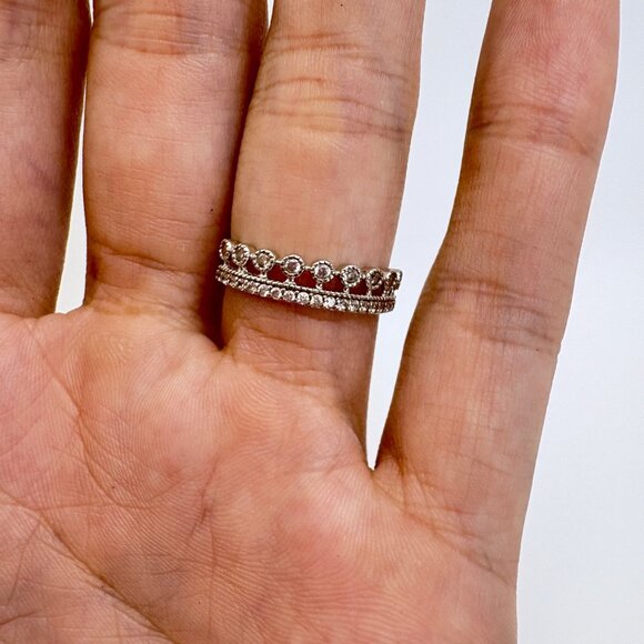 VTG Sterling Silver 925 Cubic Zirconia Beaded Design Tapered Band Ring Size 6.75 - Picture 5 of 8